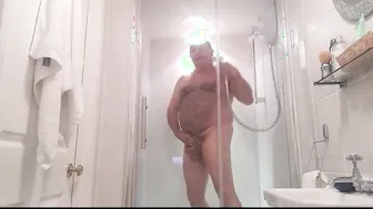 Hairy Bear Jerks Off in the Shower