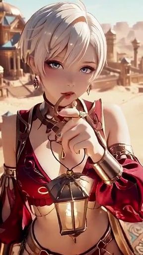 Desert Fantasy! Silver-haired Saintess's Private Dance in the Red-gold Palace, Light Ribbons Wrapping Around Her.