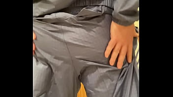 Blue Adidas nylon tracksuit rub and cum