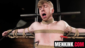 ”Kyler Drake makes Jesse Stone bite a gag as he drips sexy wax over him”