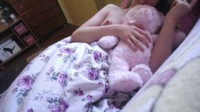 morning cum with teddy bear