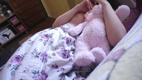 morning cum with teddy bear