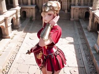 Red Armor Queen! Gaze in the Roman Corridor, Petticoat Lift Disclose, Hand on Lips Teasing U...