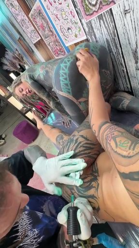 Tattoo Session Gone Filthy - Pierced Pussy Licking and Anal Play   Clip 1