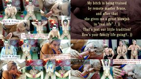 My bitch is being trained by Master remotely, and after that, my slutty little wife gives me a great blowjob in "real" .!. ))