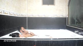 Taking a relaxing bath in a jacuzzi