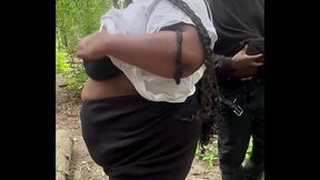 Thick ebony BBW Remi gets her ass clapped on a hike