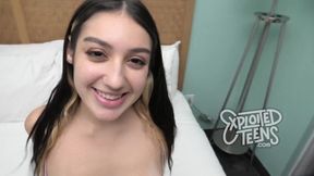 Exxxteens Latina teen with trimmed pussy deepthroats and blows on camera