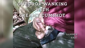 outdoor wanking with creamy cumshot