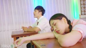 Petite Asian model pays attention to the class of 69 during game of petite and asian models