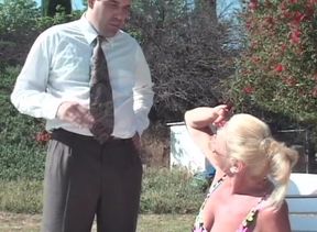 Blonde gilf gets anally fucked by the pool