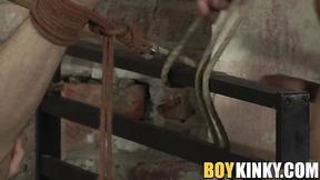 Jock with tats has his ways with young tied up bound twink