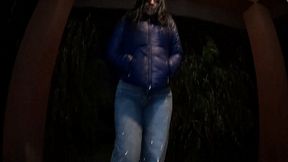 rainy night fetish – blue downjacket, glitter jeans & messy deepthroat 308