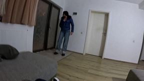 rainy night fetish – blue downjacket, glitter jeans & messy deepthroat 308