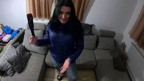 rainy night fetish – blue downjacket, glitter jeans & messy deepthroat 308