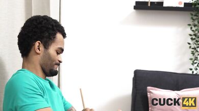 CUCK4K. Pregnant blonde with nice natural body is fucking a stranger in front of her husband