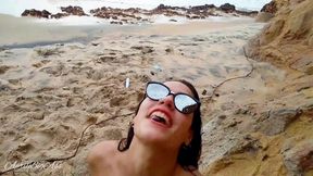 Drinking pee beach split cum swallow all