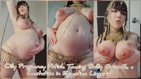 Oily Pregnancy Fetish Teasing Belly Growth + Lactation in Egyptian Lingerie
