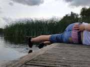 Sagging wet outdoor in lake with clothes