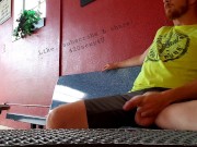 Hairy ginger guy showing off dick in public
