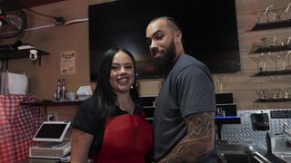 Slutty sandwich shop girl is taking that black dick