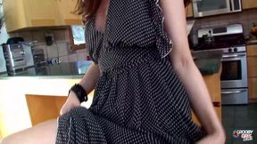 GROOBYGIRLS Seductive Trans Model Shows Off Nude Body and Spreads Legs on Counter