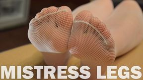 Sexy feet tease in black and white fishnets (MP4 HD)