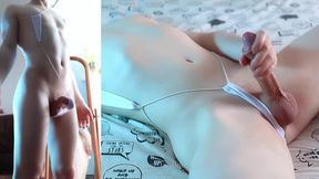 Femboy in Micro Bikini Edges Huge Cock Until Thick Cum Chokes Him