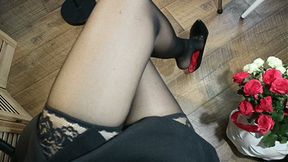 Dangling ,toe tapping in black shoe in black stocking AVI