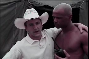 Hot white cowboy gets his stiff tool blown by eager black hunk