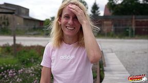 GERMAN SCOUT - Skinny Mature Melisa Rose Pick Up for no Condom Casting Fuck