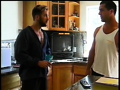 Two hunky dudes blow each other's dicks and engage in hot anal sex in the bathtub