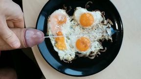 Kozzy makes breakfast and cumming on food, yummy jism