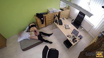 Amateur blonde MILF doggystyled in the office