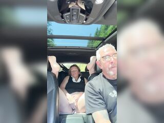 Wife Rubs Out Multiple Orgasms, Road Voyage, Back Seat, Teasing Her Chap
