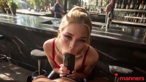 there was a rumor that the girl at the bar was a whore and they weren t lying. for the right price, she let them do anything to her! [ai]