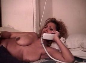 Big titted ebony chick gets slammed in her both holes