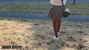 watching my stepsister climb a tree in a short skirt with no panty or bra - upskirt no panties in a public park
