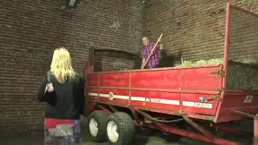 Busty mature in high heels gets fucked on haystack