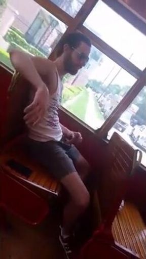 Str8 Big Cock Guy Strokes in Bus