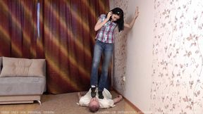 Slave`s face deserves to be caressed gently by female sneakers (0632, 720p)