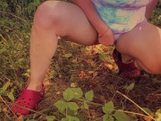 Redhead Pissing in Forest near Public Beach and Showing her Sunny Big Boobs