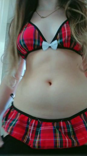 Hot blondie making a striptease at the bathroom and touching her boobs