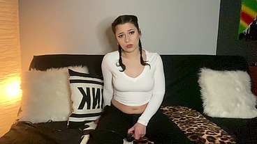 Cute Brunette Braids Fully Clothed Vibrator Orgasm