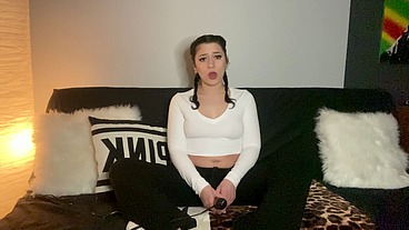Cute Brunette Braids Fully Clothed Vibrator Orgasm