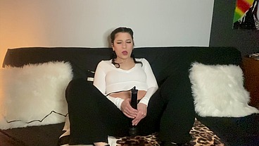 Cute Brunette Braids Fully Clothed Vibrator Orgasm