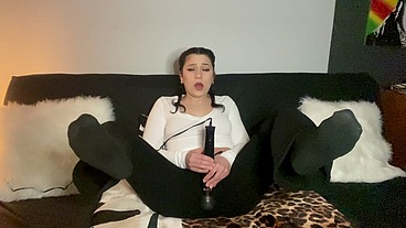 Cute Brunette Braids Fully Clothed Vibrator Orgasm