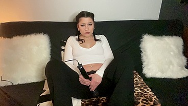 Cute Brunette Braids Fully Clothed Vibrator Orgasm
