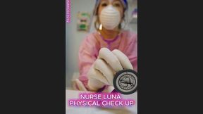 4 min Nurse Luna performs a physical exam on you and offers to help with your sperm sample collection Wearing: pink disposable isolation gown, Dust mask, Face shield and white surgical latex gloves