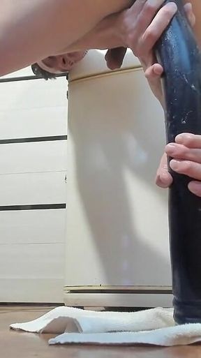 Lying on the Floor, I Insert a Long Toy Into My Sweet Young Ass, Enjoy Myself, and Expose My Large Anal Prolapse